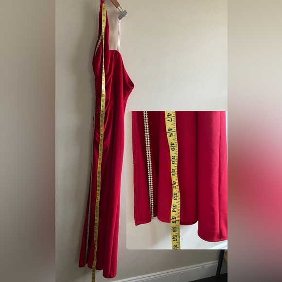 Vintage Betsy & Adam Red Rhinestone Full Length Formal Dress Open back - Picture 12 of 15
